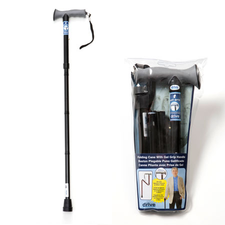 Gel Handle Folding Walking Stick Black